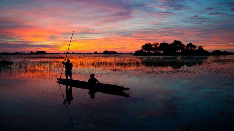 Mokoro at dusk in the Okavango Delta
